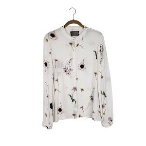Reformation Floral Button Up Shirt White Crepe Long Sleeve Womens Size Large